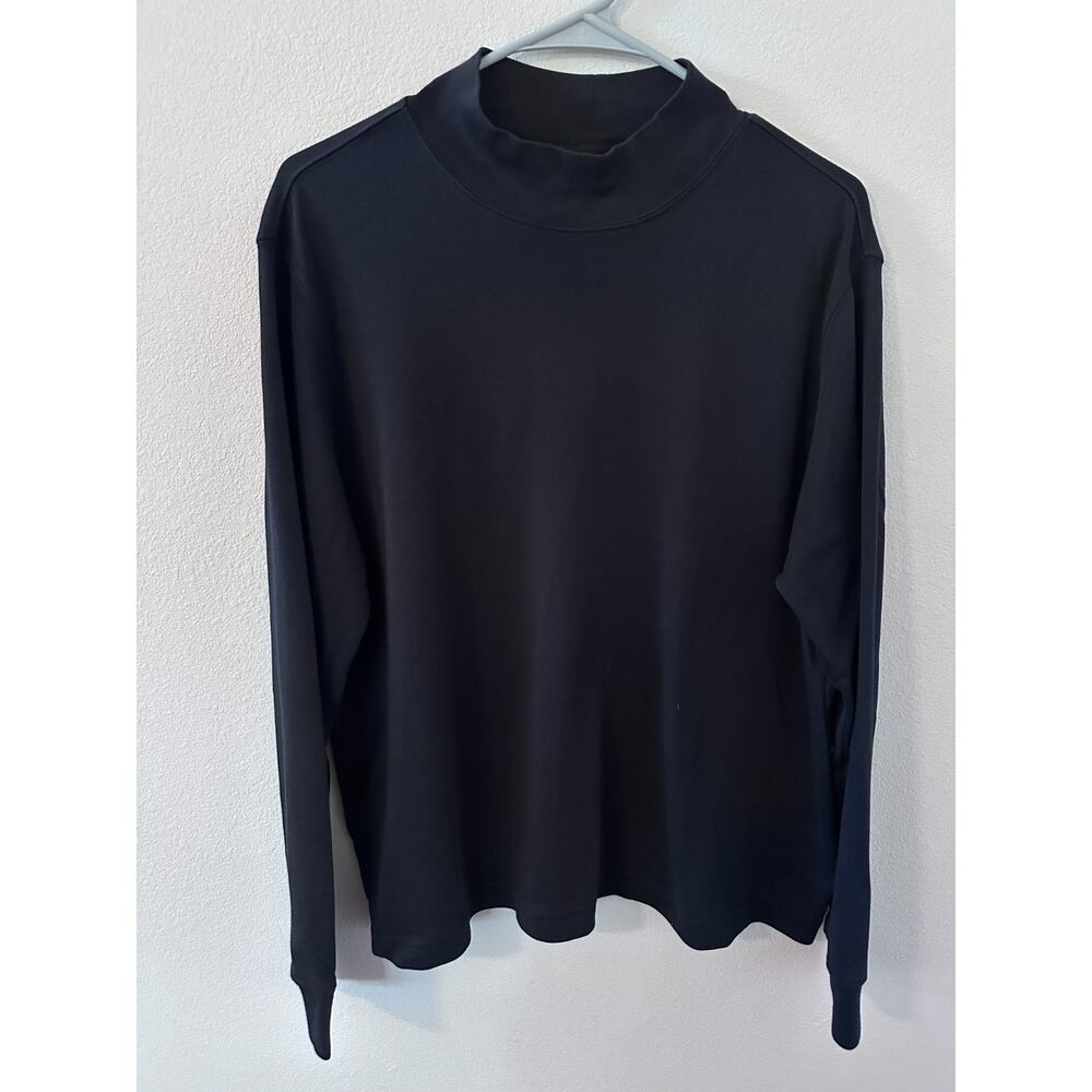 Lands End womens long sleeve‎ funnel neck basic 100% cotton black top size XL